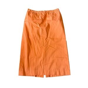 Betty Hanson Orange Button Front Midi‎ Skirt 100% Cotton Elastic Waist Size 14
